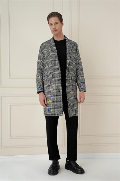 PLT 086 Slim Fit Siyah-Beyaz Spor Palto