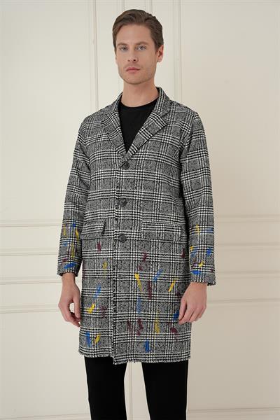 PLT 086 Slim Fit Siyah-Beyaz Spor Palto
