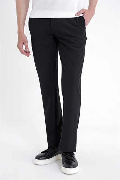 Regular Fit Yan Cep Doku Desenli Beli Lastikli Siyah Pantolon P 1212