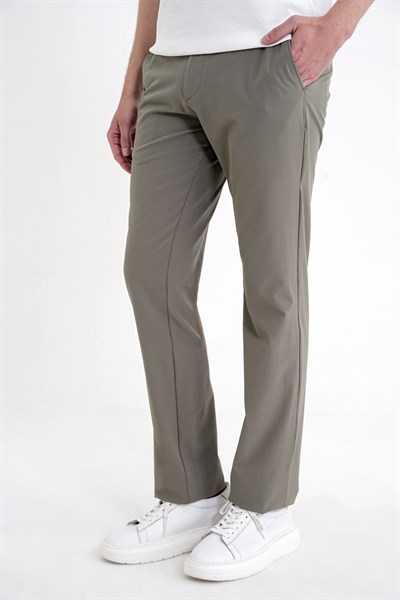 Regular Fit Yan Cep Doku Desenli Beli Lastikli Haki Pantolon P 1212