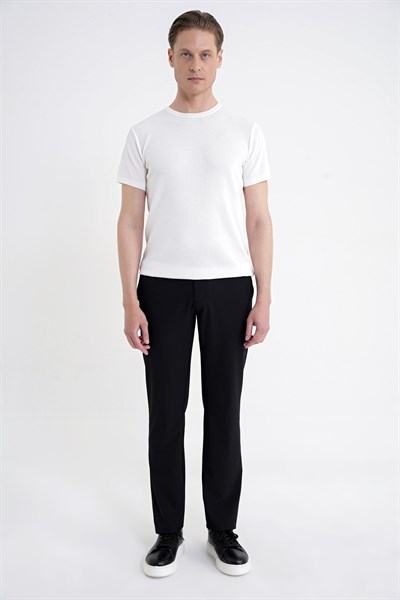 Regular Fit Yan Cep Doku Desenli Beli Lastikli Siyah Pantolon P 1212