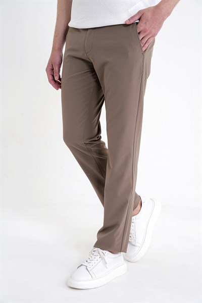 Regular Fit Yan Cep Doku Desenli Beli Lastikli Vizon Pantolon P 1212