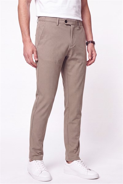 Regular Fit Yan Cep Doku Desenli Beli Lastikli Bej Pantolon P 1212