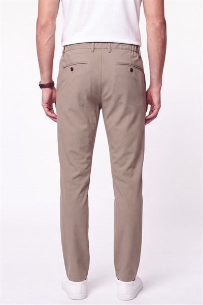 Regular Fit Yan Cep Doku Desenli Beli Lastikli Bej Pantolon P 1212