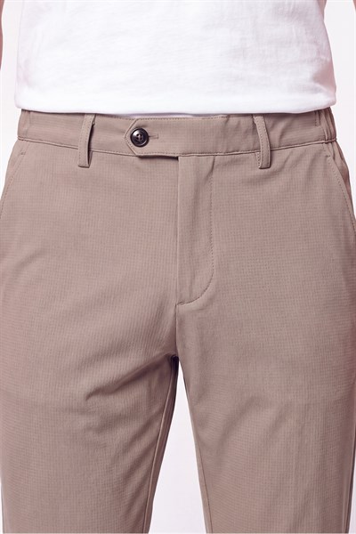 Regular Fit Yan Cep Doku Desenli Beli Lastikli Bej Pantolon P 1212