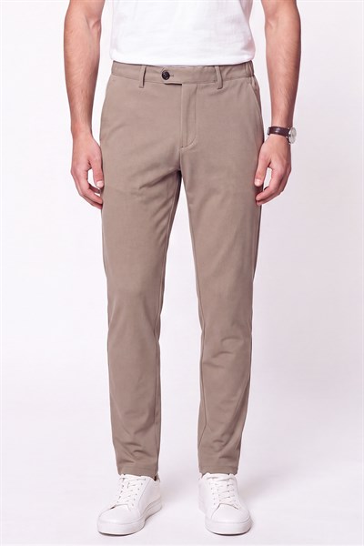 Regular Fit Yan Cep Doku Desenli Beli Lastikli Bej Pantolon P 1212