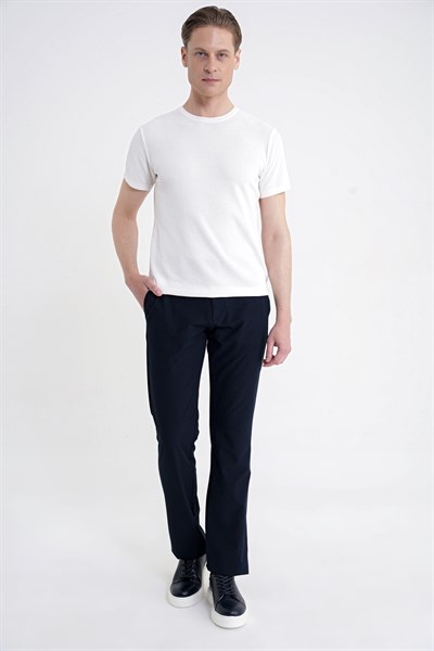 Regular Fit Yan Cep Doku Desenli Beli Lastikli Lacivert Pantolon P 1212