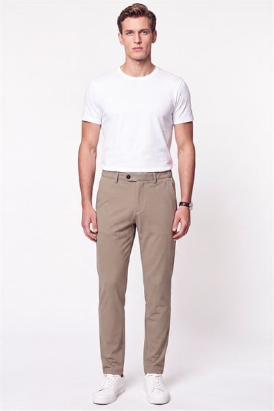 Regular Fit Yan Cep Doku Desenli Beli Lastikli Bej Pantolon P 1212