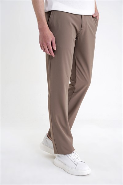 Regular Fit Yan Cep Doku Desenli Beli Lastikli Vizon Pantolon P 1212