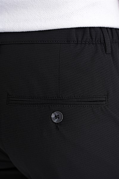 Regular Fit Yan Cep Doku Desenli Beli Lastikli Siyah Pantolon P 1212