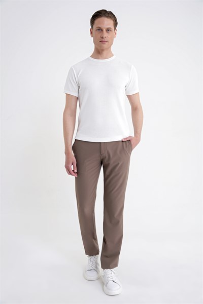 Regular Fit Yan Cep Doku Desenli Beli Lastikli Vizon Pantolon P 1212