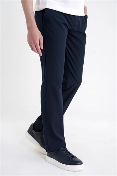 Regular Fit Yan Cep Doku Desenli Beli Lastikli Lacivert Pantolon P 1212