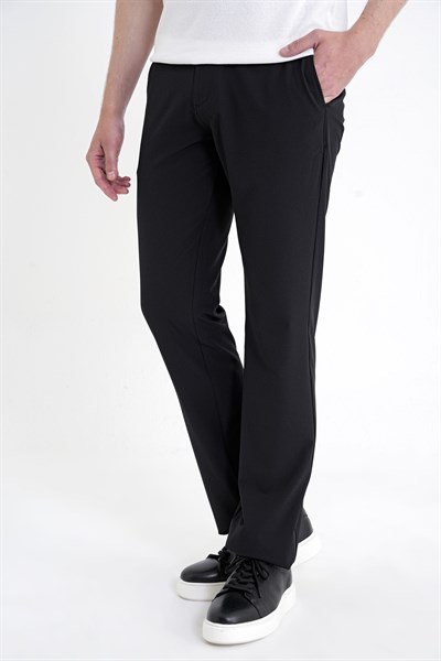 Regular Fit Yan Cep Doku Desenli Beli Lastikli Siyah Pantolon P 1212
