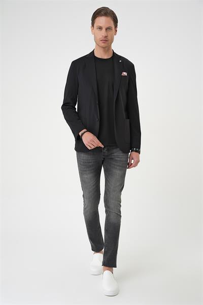 Regular Kalıp Mono Yaka Torba Cep Casual Siyah Ceket C 709