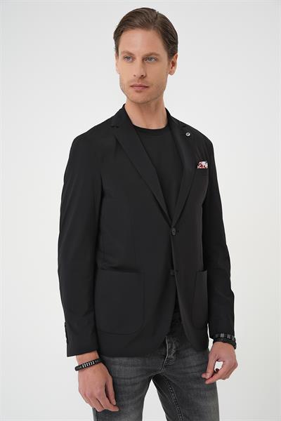 Regular Kalıp Mono Yaka Torba Cep Casual Siyah Ceket C 709