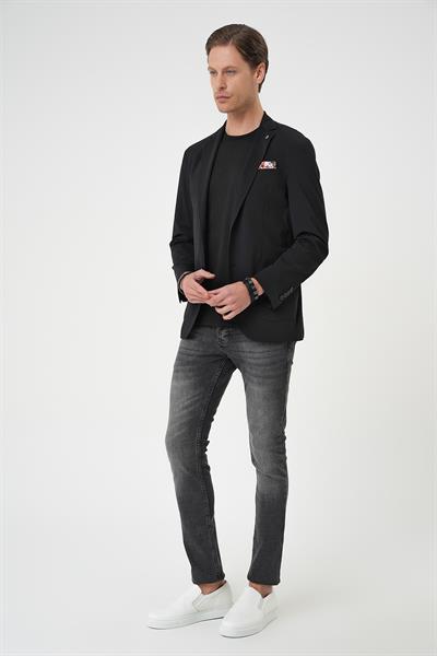 Regular Kalıp Mono Yaka Torba Cep Casual Siyah Ceket C 709