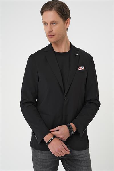 Regular Kalıp Mono Yaka Torba Cep Casual Siyah Ceket C 709