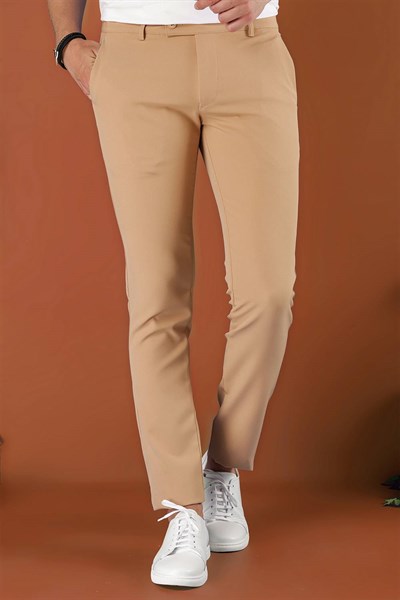 Skinny Kalıp Beli Lastikli Esnek Pamuklu Camel Pantolon P 1123