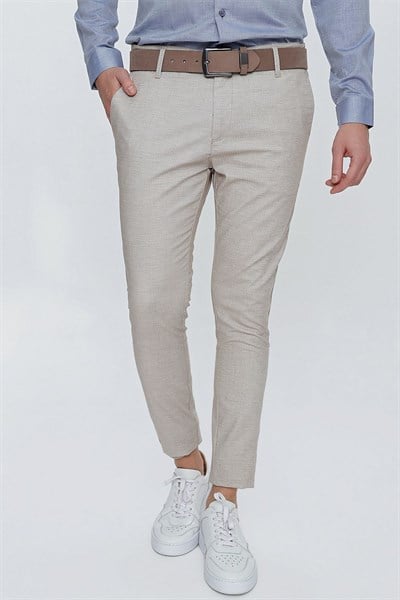 Skinny Kalıp Yan Cepli %97 Pamuk Dokulu Bej Pantolon P 1111