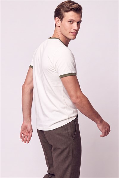 Slim Fit Bisiklet Yaka Ekru - Haki Tişört TS 932