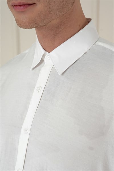 Slim Fit %100 Modal Erkek Yaka Uzun Kol Beyaz Gömlek  GK 743