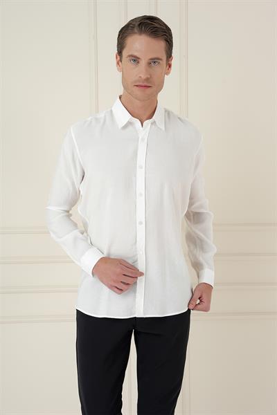 Slim Fit %100 Modal Uzun Kol Klasik Beyaz Gömlek  Gk 743