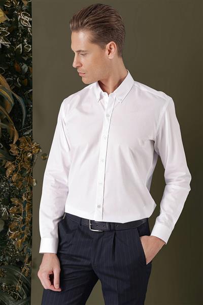 Slim Fit %100 Pamuk Beyaz Gömlek GK 711