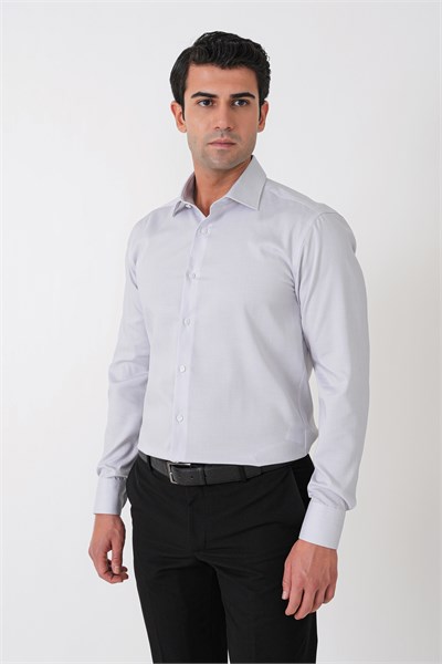 Slim Fit %100 Pamuk Çizgili Gri Gömlek GK 764