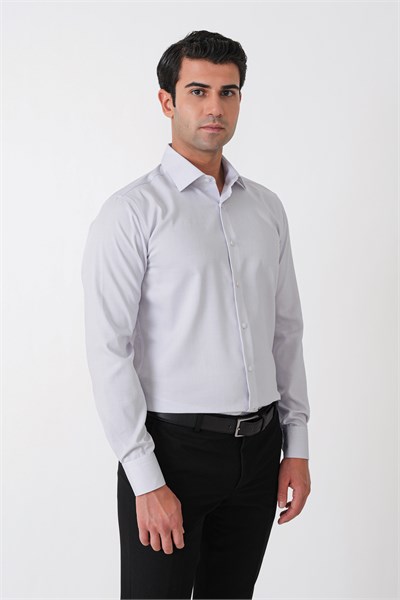 Slim Fit %100 Pamuk Çizgili Gri Gömlek GK 764