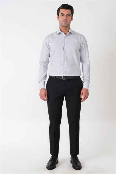 Slim Fit %100 Pamuk Çizgili Gri Gömlek GK 764