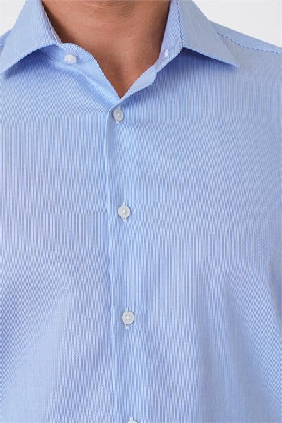 Slim Fit %100 Pamuk Çizgili Mavi Gömlek GK 764