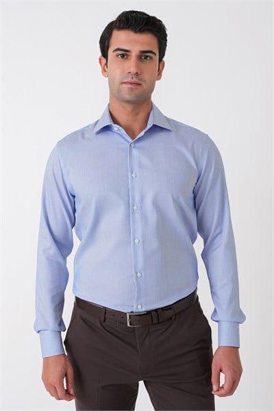 Slim Fit %100 Pamuk Çizgili Mavi Gömlek GK 764