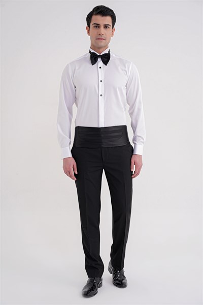 Slim Fit % 100 Pamuk Duble Manşet Ata Yaka Beyaz Smokin Gömlek GK 750