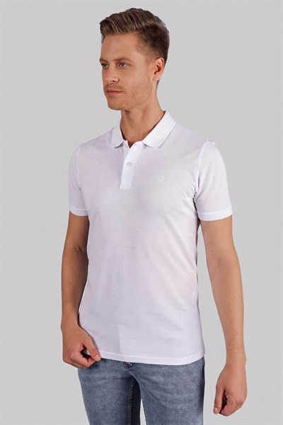 Slim Fit %100 Pamuk Düğmeli Beyaz Polo Yaka Tişört Ts 845