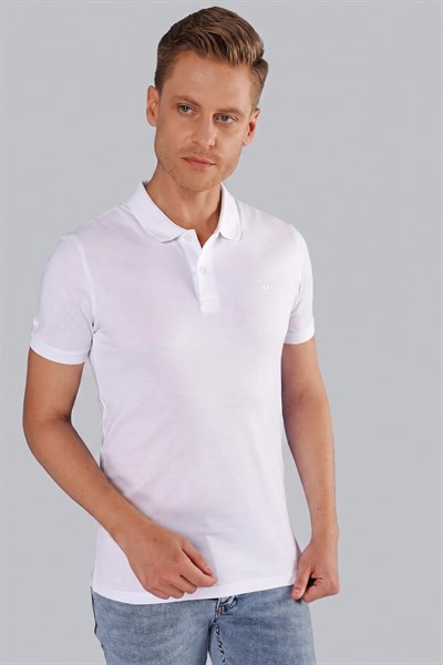 Slim Fit %100 Pamuk Düğmeli Beyaz Polo Yaka Tişört Ts 845