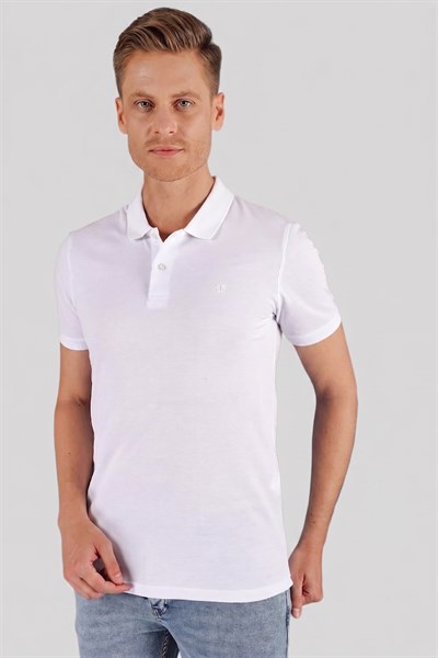 Slim Fit %100 Pamuk Düğmeli Beyaz Polo Yaka Tişört Ts 845