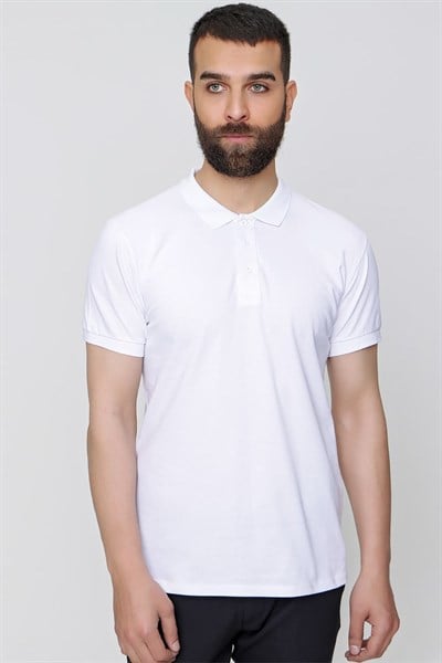 Slim Fit %100 Pamuk Düğmeli Beyaz Polo Yaka Tişört Ts 829