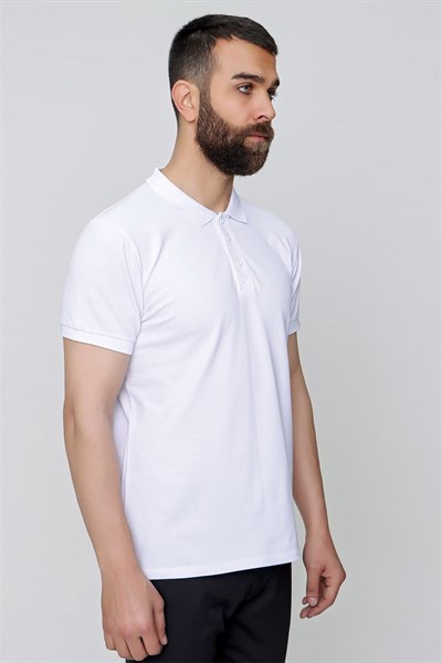 Slim Fit %100 Pamuk Düğmeli Beyaz Polo Yaka Tişört Ts 829
