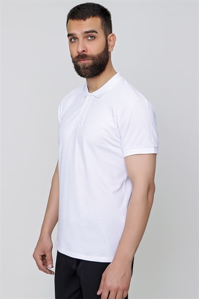 Slim Fit %100 Pamuk Düğmeli Beyaz Polo Yaka Tişört Ts 829