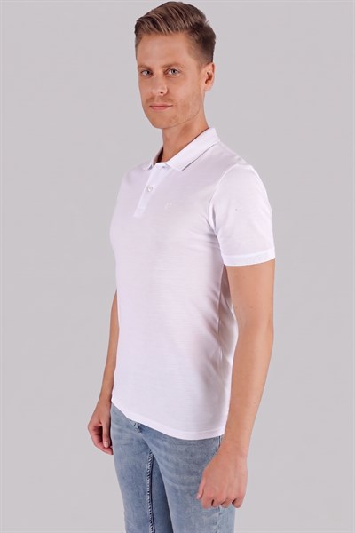 Slim Fit %100 Pamuk Düğmeli Beyaz Polo Yaka Tişört Ts 845