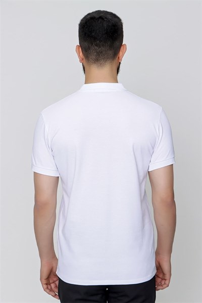 Slim Fit %100 Pamuk Düğmeli Beyaz Polo Yaka Tişört Ts 829