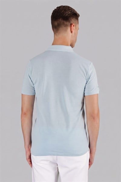 Slim Fit %100 Pamuk Düğmeli Mavi Polo Yaka Tişört Ts 845