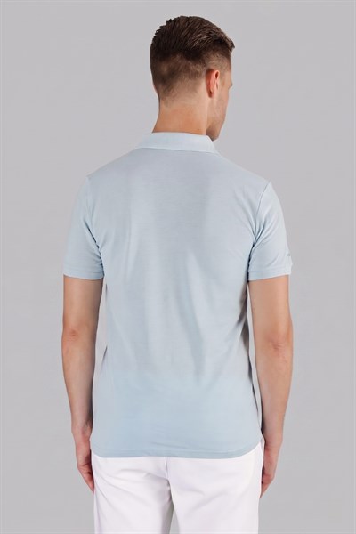 Slim Fit %100 Pamuk Düğmeli Mavi Polo Yaka Tişört Ts 845