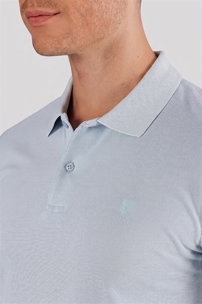 Slim Fit %100 Pamuk Düğmeli Mavi Polo Yaka Tişört Ts 845