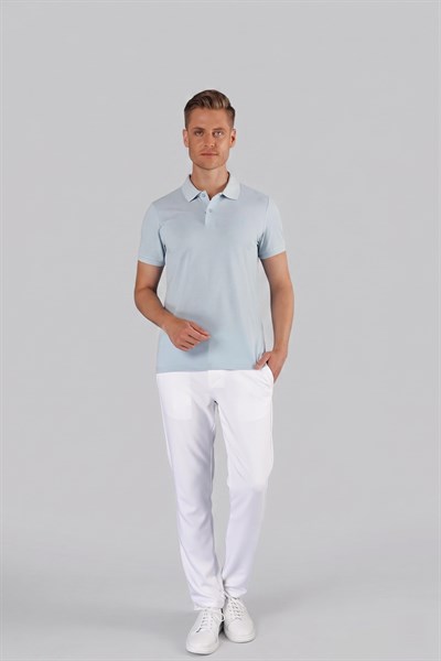 Slim Fit %100 Pamuk Düğmeli Mavi Polo Yaka Tişört Ts 845