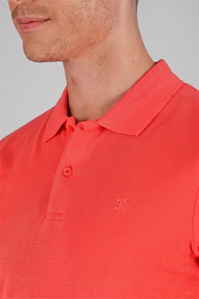 Slim Fit %100 Pamuk Düğmeli Mercan Polo Yaka Tişört Ts 845