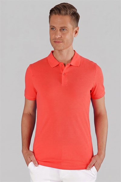 Slim Fit %100 Pamuk Düğmeli Mercan Polo Yaka Tişört Ts 845
