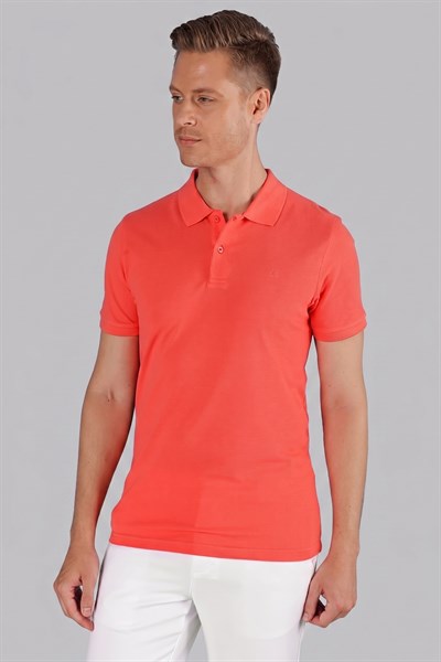 Slim Fit %100 Pamuk Düğmeli Mercan Polo Yaka Tişört Ts 845
