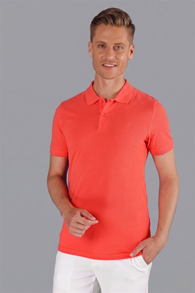 Slim Fit %100 Pamuk Düğmeli Mercan Polo Yaka Tişört Ts 845
