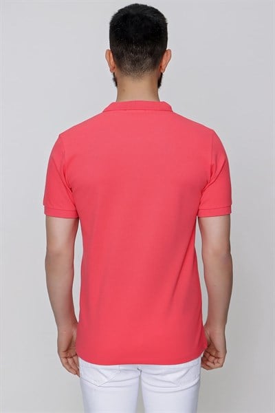 Slim Fit %100 Pamuk Düğmeli Mercan Polo Yaka Tişört Ts 829